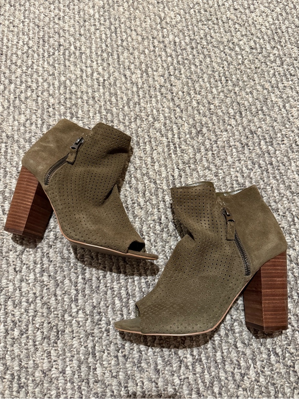 Jessica Simpson Keris Open Toe Suede Bootie Dark Olive